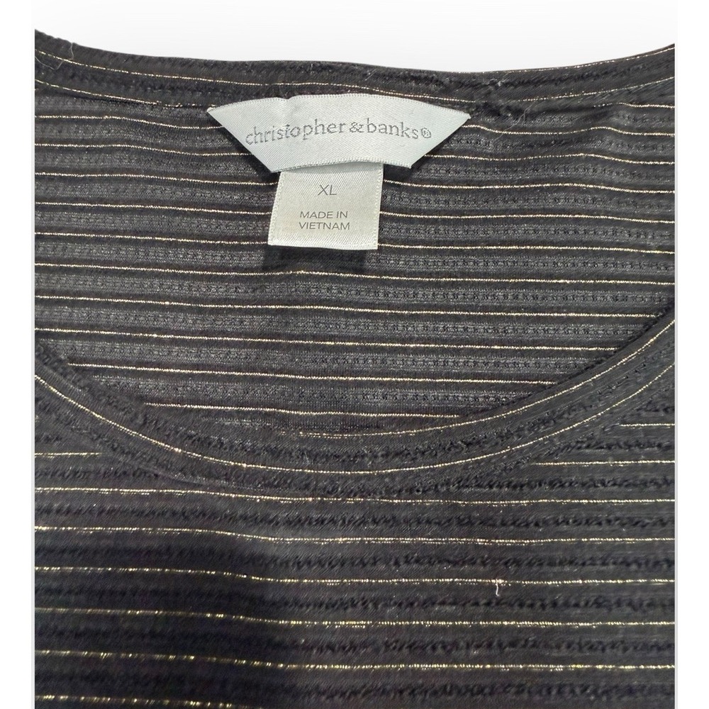 Christopher & Banks Black Metallic Stripe Long‎ Sleeve Top Size XL - Picture 4 of 8
